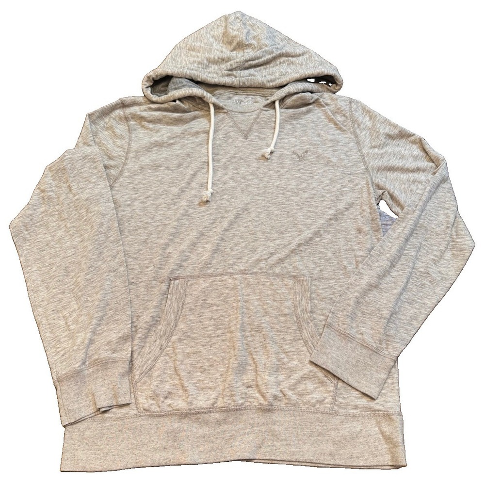 American Eagle Heather Beige Pullover Hoodie Lightweight Athletic Fit Large